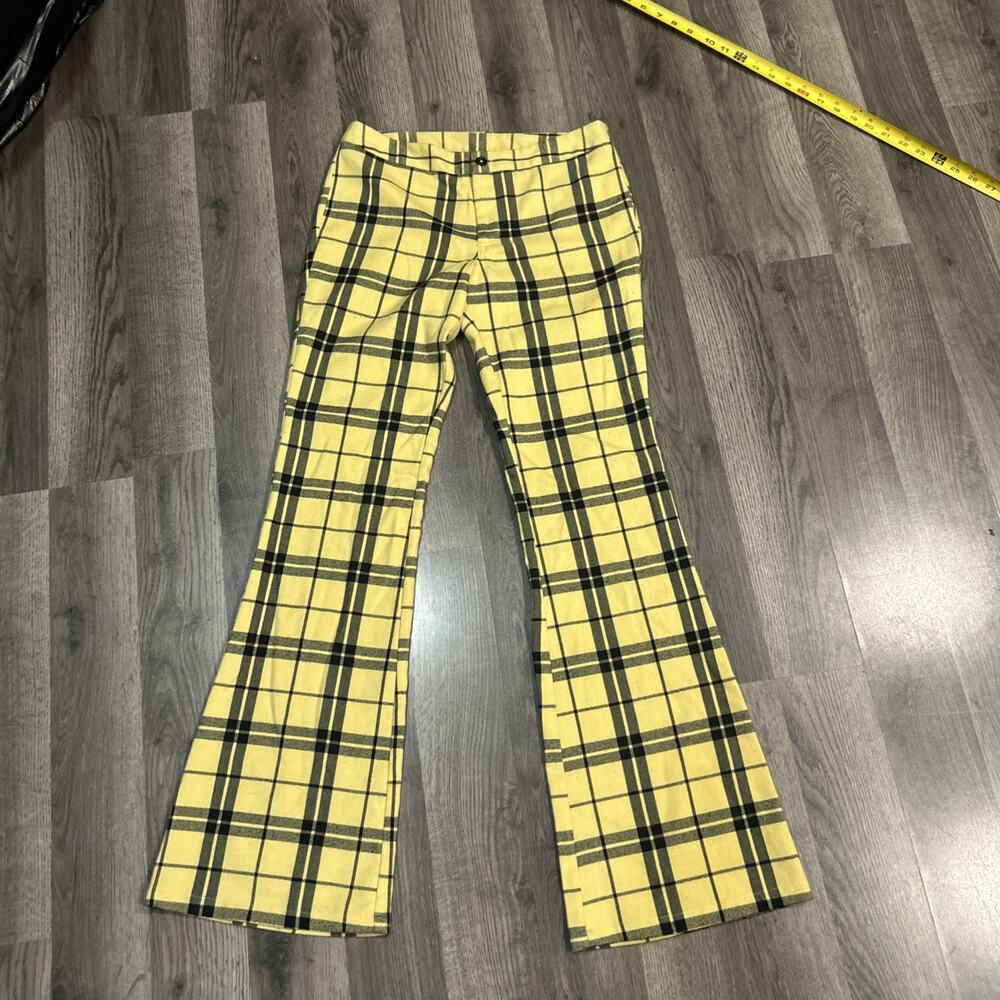 Forever 21 NWT Women's Woven Yellow Black Plaid Flare Pants Size Small